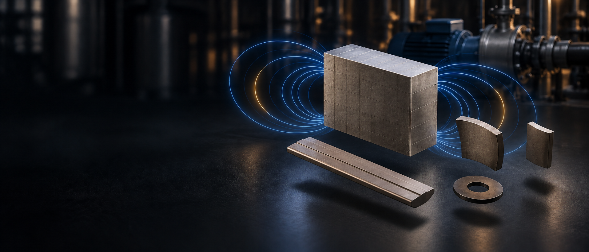 Samarium-Cobalt-Magnete in verschiedenen Bauformen: Ring, Quader, Zylinder und Segment